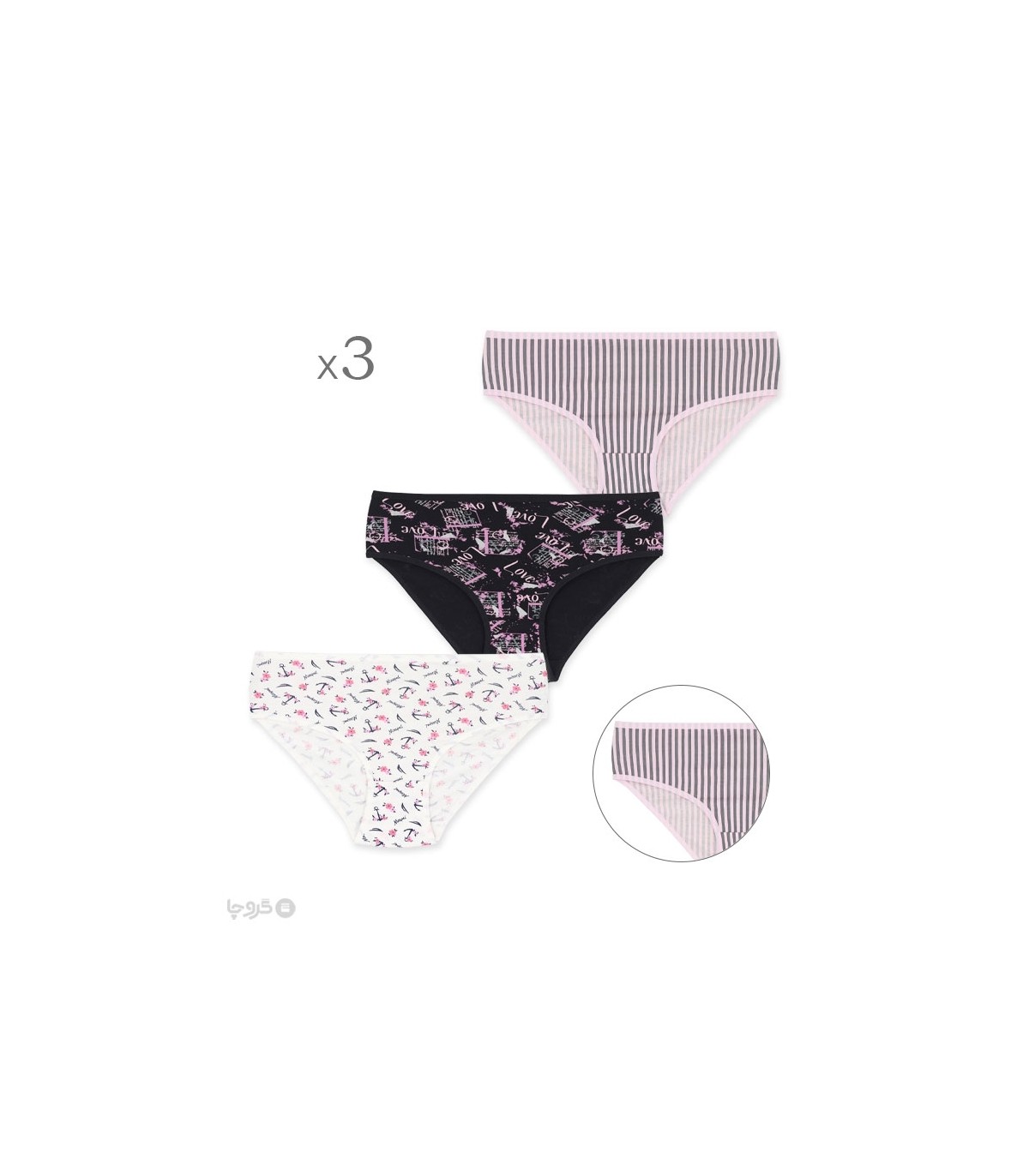 خرید عمده پک شورت زنانه اسلیپ نخی Misspel میسپل کد 4000 میکس طرح‌دار - 4 بسته 3 عددی