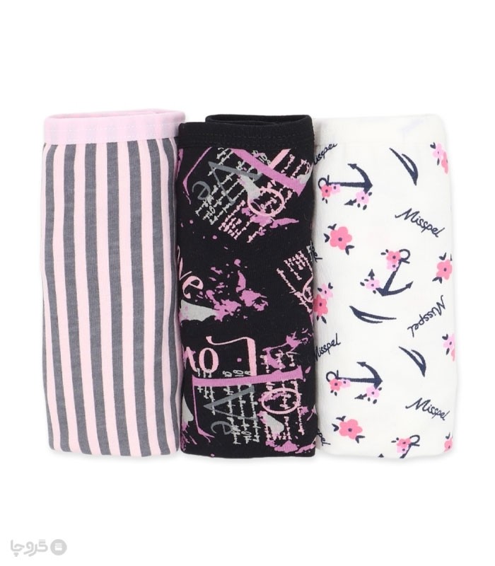 خرید عمده پک شورت زنانه اسلیپ نخی Misspel میسپل کد 4000 میکس طرح‌دار - 4 بسته 3 عددی