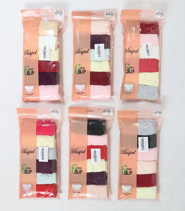 خرید عمده پک شورت زنانه اسلیپ نخی Misspel میسپل کد 2000 میکس ساده - 2 بسته 6 عددی