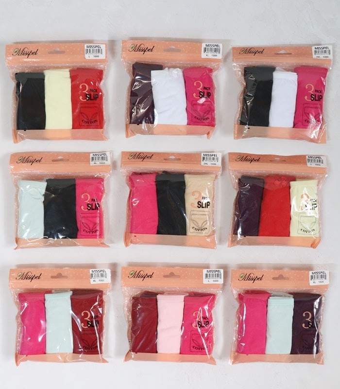 خرید عمده پک شورت زنانه اسلیپ نخی Misspel میسپل کد 1000 میکس ساده - 4 بسته 3 عددی