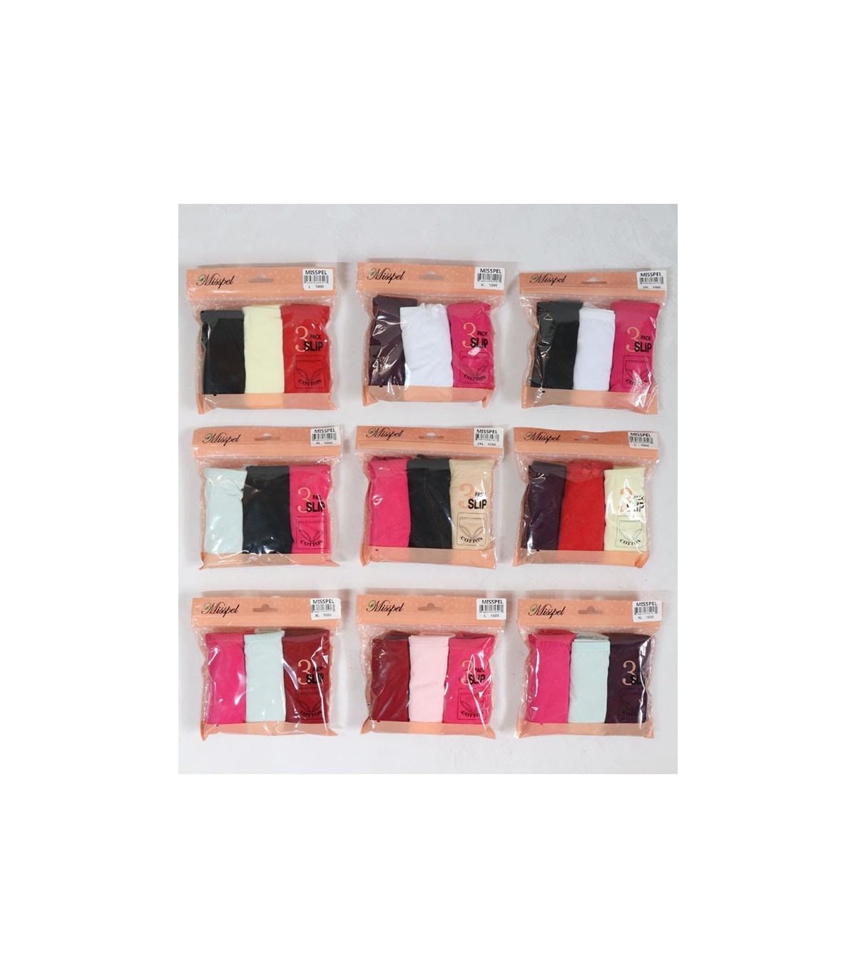 خرید عمده پک شورت زنانه اسلیپ نخی Misspel میسپل کد 1000 میکس ساده - 4 بسته 3 عددی