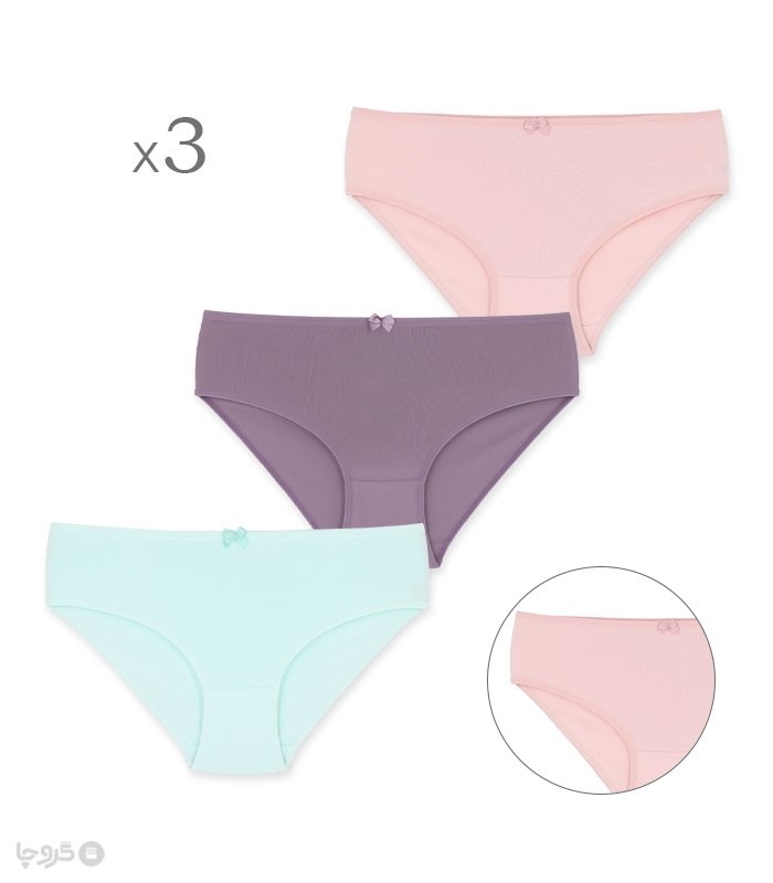 خرید عمده پک شورت زنانه اسلیپ نخی Misspel میسپل کد 1000 میکس ساده - 4 بسته 3 عددی