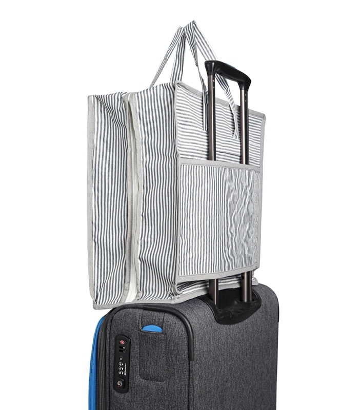 خرید عمده پک جا کفشی مسافرتی 6 جیب کد 350 طرح راه راه آلاس ابعاد 40 در 34 سانتی متر خاکستری - بسته 12 عددی