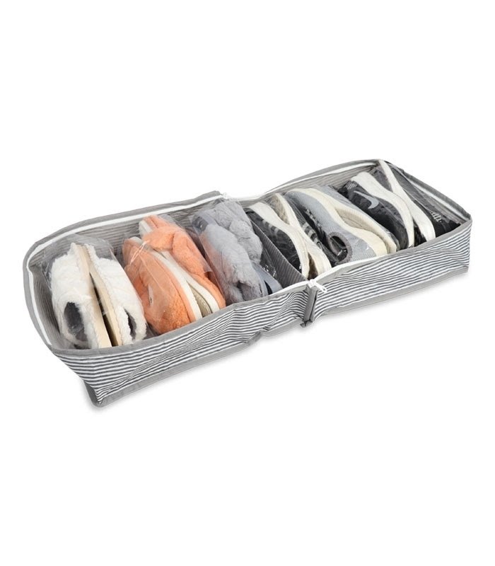 خرید عمده پک جا کفشی مسافرتی 6 جیب کد 350 طرح راه راه آلاس ابعاد 40 در 34 سانتی متر خاکستری - بسته 12 عددی