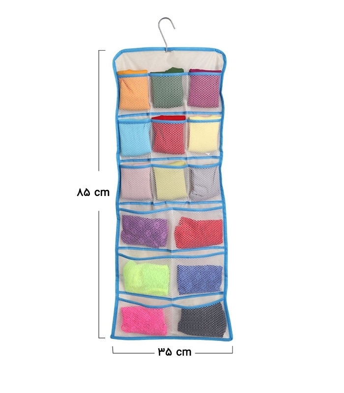 خرید عمده پک نظم دهنده لباس زیر آویزی کد 353 ابعاد 35×85 سانتی متر - 22 جیب - بسته 12 عددی